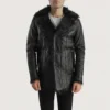 mens leather coat Furcliff Black Leather