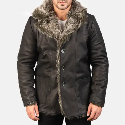 mens leather coat Furlong Black Leather