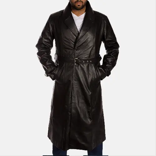 mens leather coat Hooligan Black Leather Trench