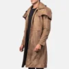 mens leather dress coat Army Brown side