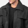 mens leather dress coat Distressed Black