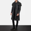 mens leather dress coat Distressed Black