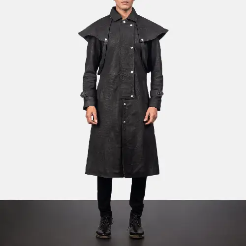 mens leather dress coat Maverick Black Duster