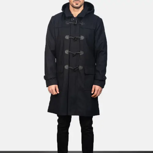 mens wool jackets and Black Black Wool Hooded Duffle