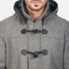 mens wool jackets and coats Grey Wool Hooded Duffle top