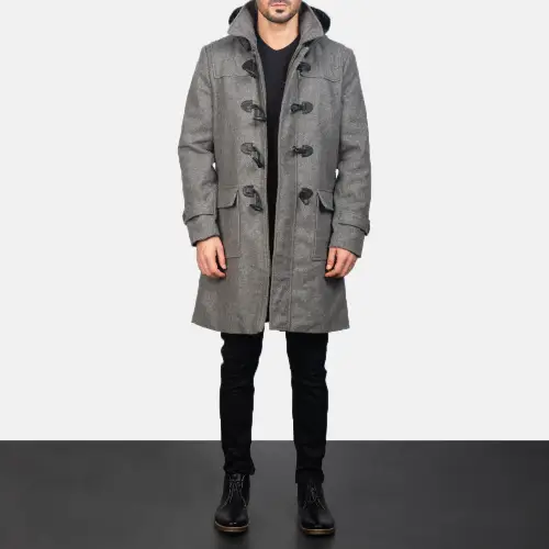 mens wool jackets and coats Grey Wool Hooded Duffle