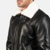 shearling fur coat mens Black & White Leather Bomber Jacket side