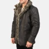 shearling fur coat mens Brown Leather Bomber Jacket side