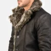 shearling fur coat mens Brown Leather Bomber Jacket top