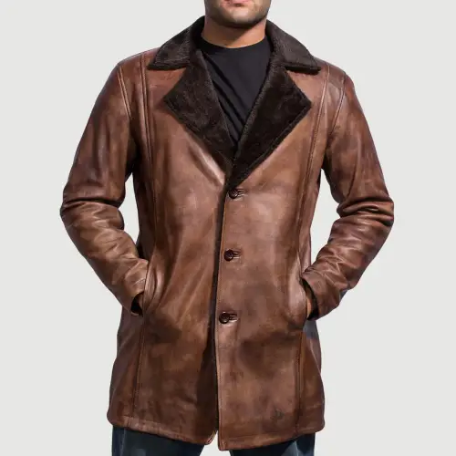 shearling fur coat mens Distressed Leather Fur front Dignity Leather