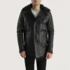 shearling fur coat mens Furcliff Black Leather Coat