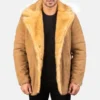 shearling fur coat mens Furlong Beige Suede Leather front