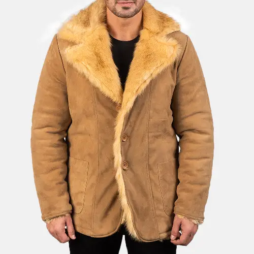 shearling fur coat mens Furlong Beige Suede Leather