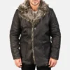 shearling fur coat mens Brown Leather Bomber Jacket